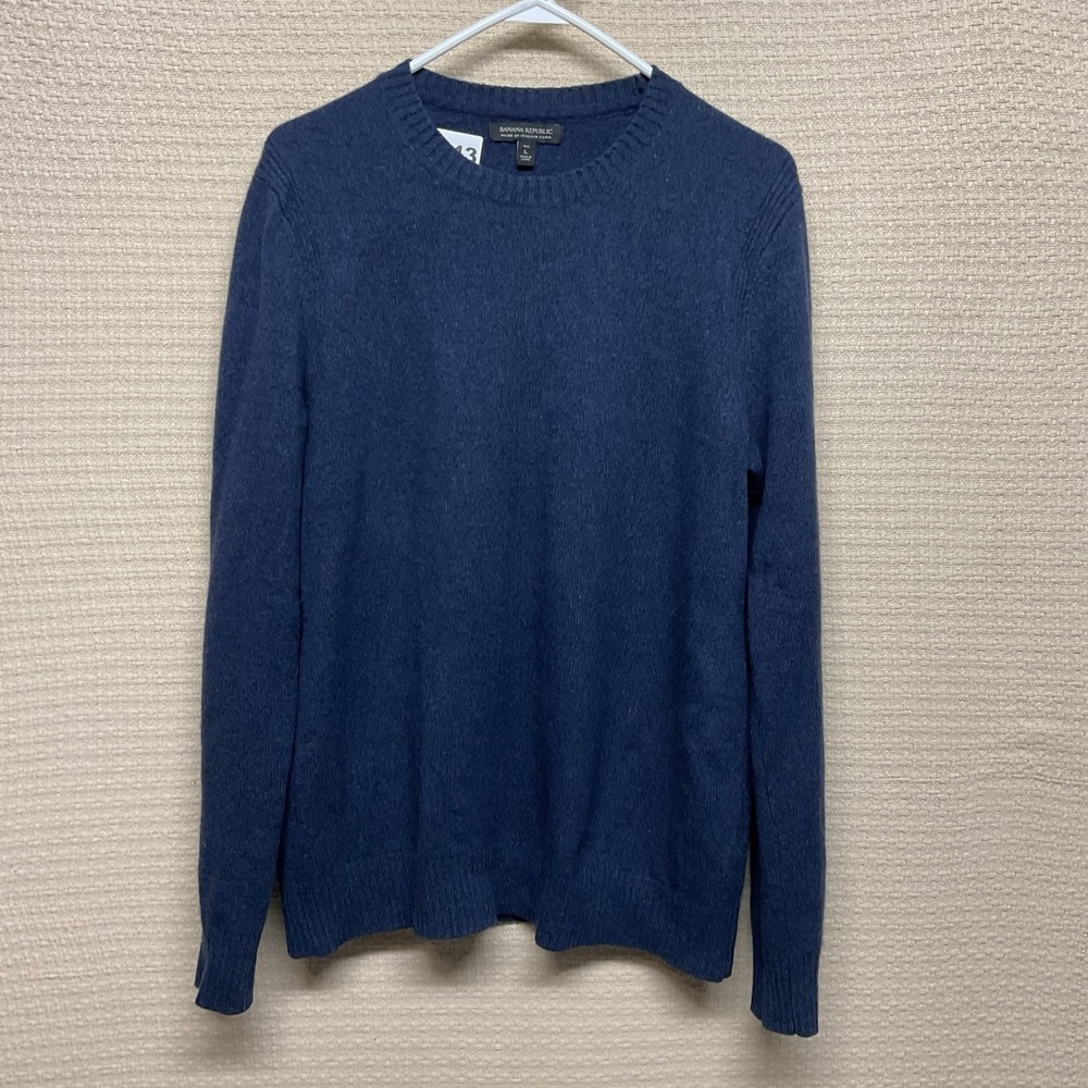 Banana Republic Italian Yarn Merino Wool Crewneck Pullover Blue Sweater Sz LT